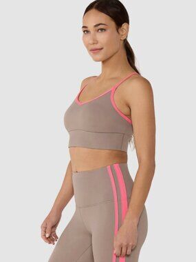 NWT Tavi Women's Tan Sports Bralette with Pink Trim